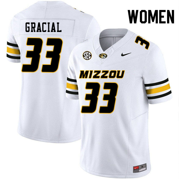 Women #33 Marquis Gracial Missouri Tigers College Football Jerseys Stitched-White